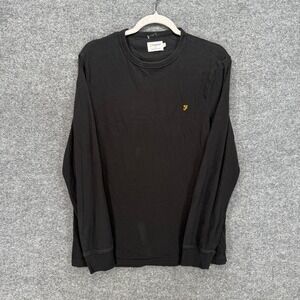 Farah Long‎ Sleeve Tshirt Mens Medium Black Organic Cotton Logo Casual Normcore